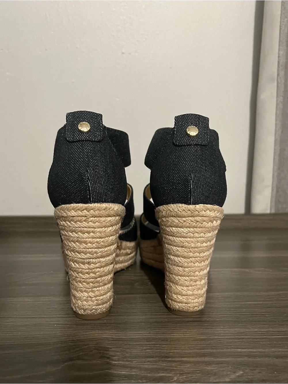 Michael Kors Blue/Denim Color Espadrille Wedge Sandals with Front Zip Accent